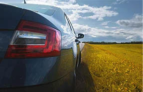 Graues Auto auf einem Feldweg